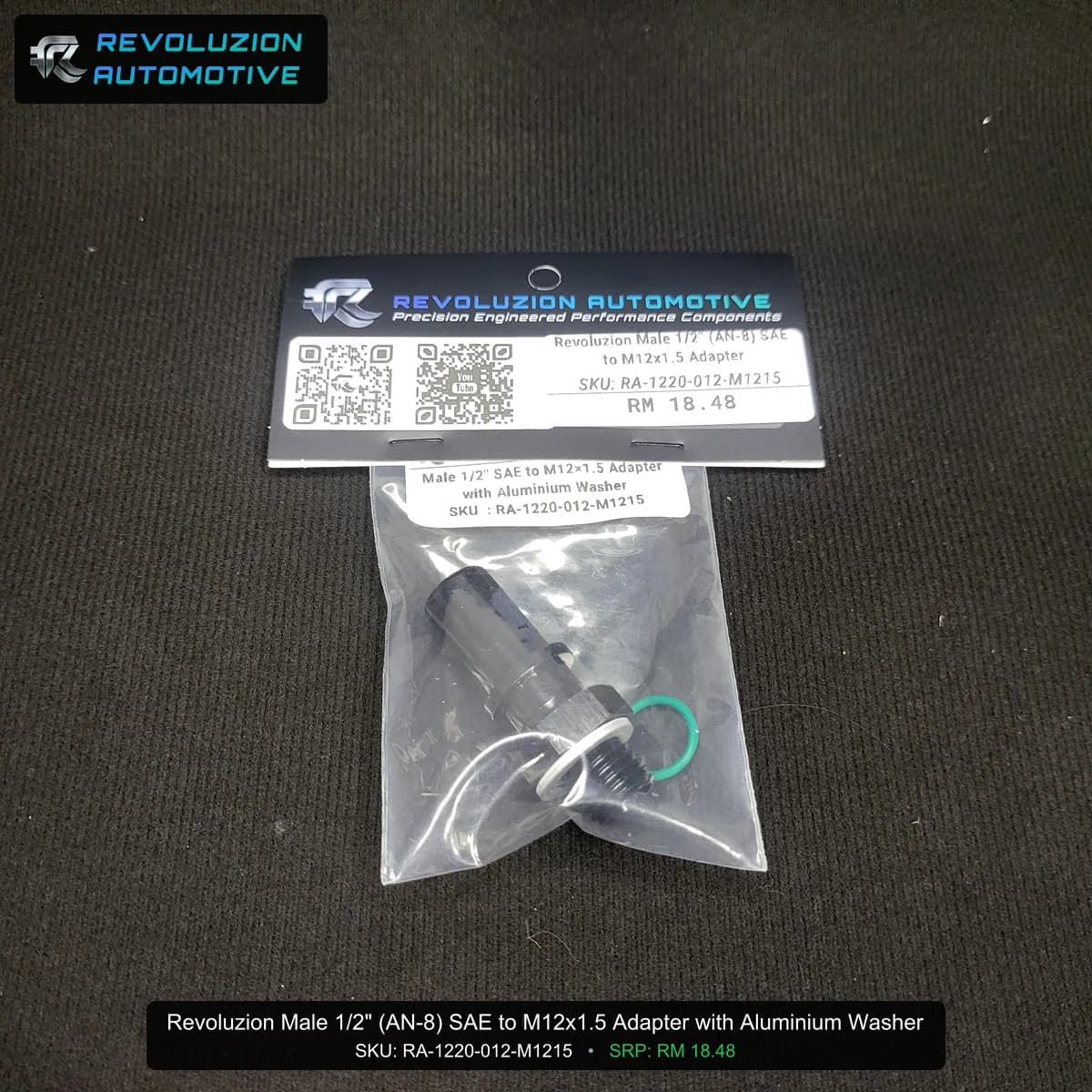 Revoluzion Male 1/2" (AN-8) SAE to M12x1.5 Adapter with Aluminium Washer