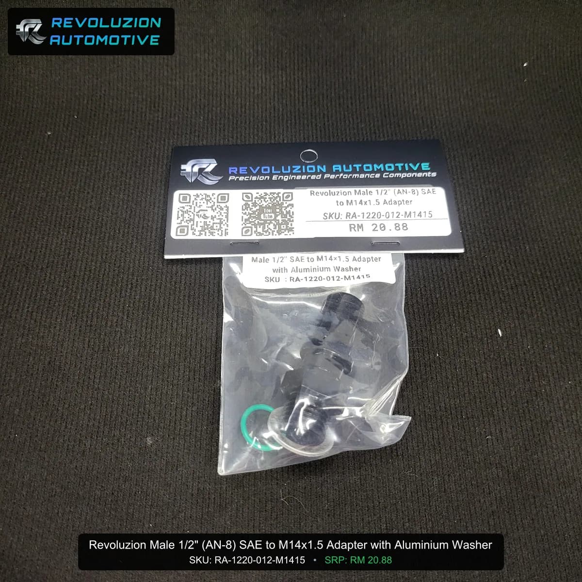 Revoluzion Male 1/2" (AN-8) SAE to M14x1.5 Adapter with Aluminium Washer