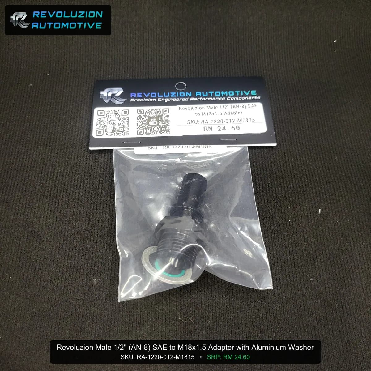 Revoluzion Male 1/2" (AN-8) SAE to M18x1.5 Adapter with Aluminium Washer