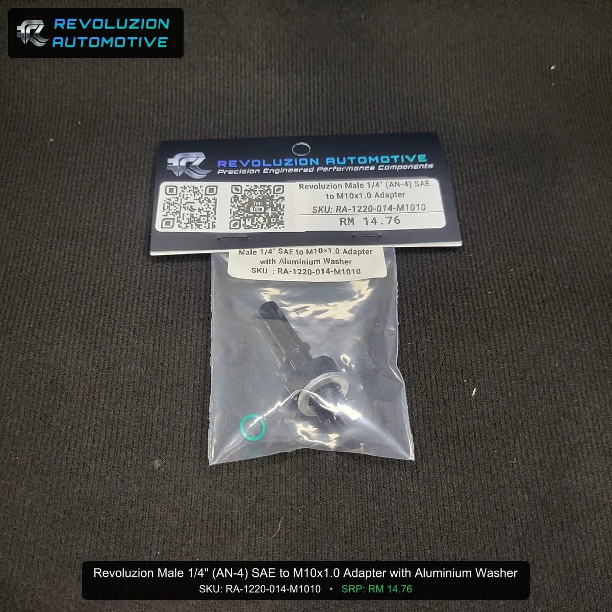 Revoluzion Male 1/4" (AN-4) SAE to M10x1.0 Adapter with Aluminium Washer