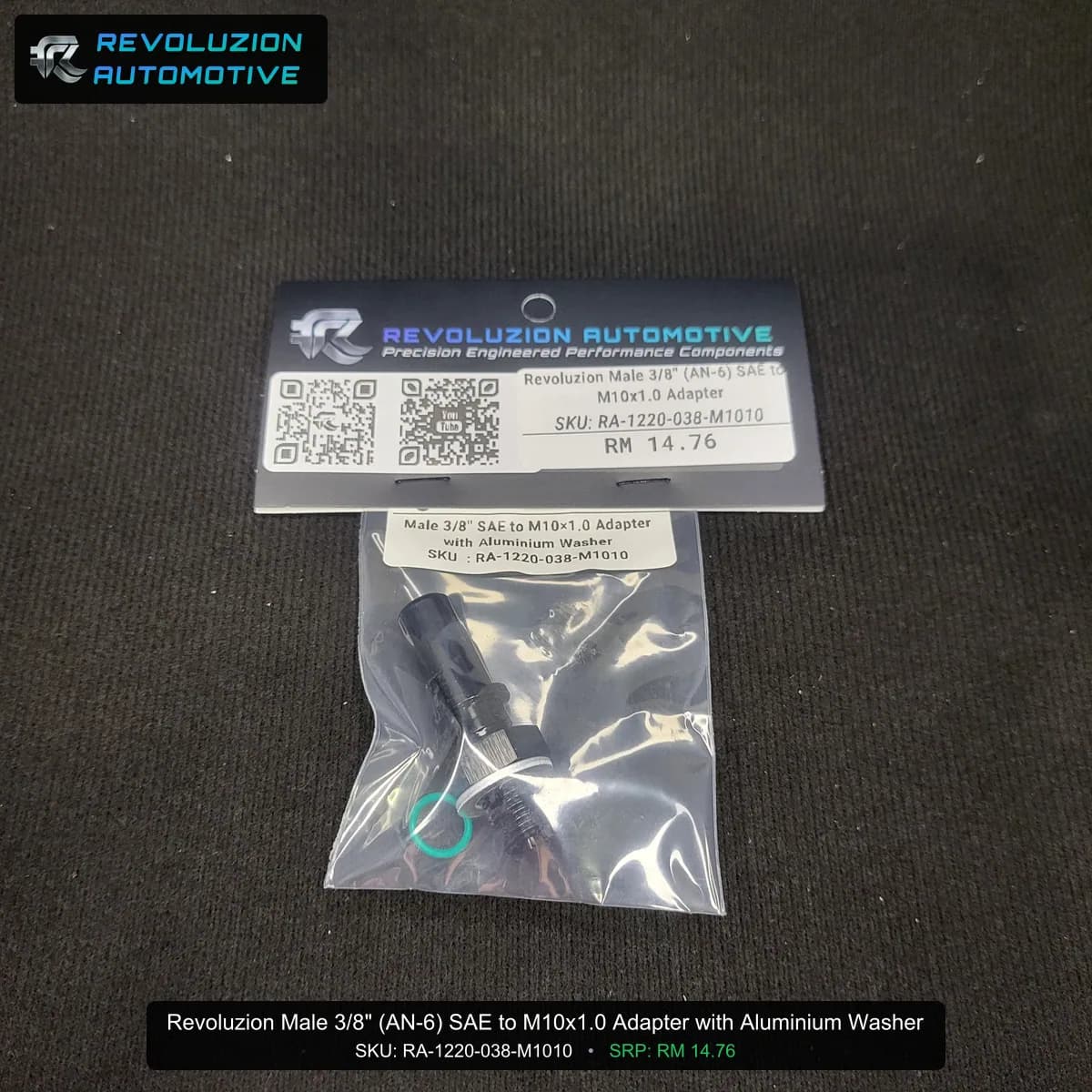 Revoluzion Male 3/8" (AN-6) SAE to M10x1.0 Adapter with Aluminium Washer