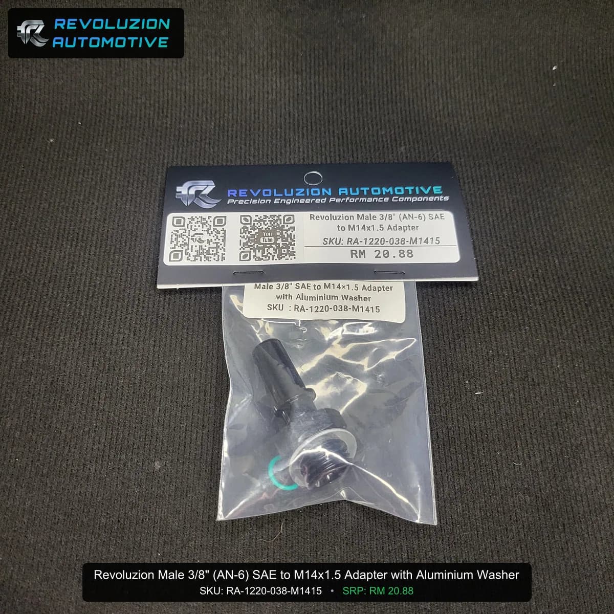 Revoluzion Male 3/8" (AN-6) SAE to M14x1.5 Adapter with Aluminium Washer