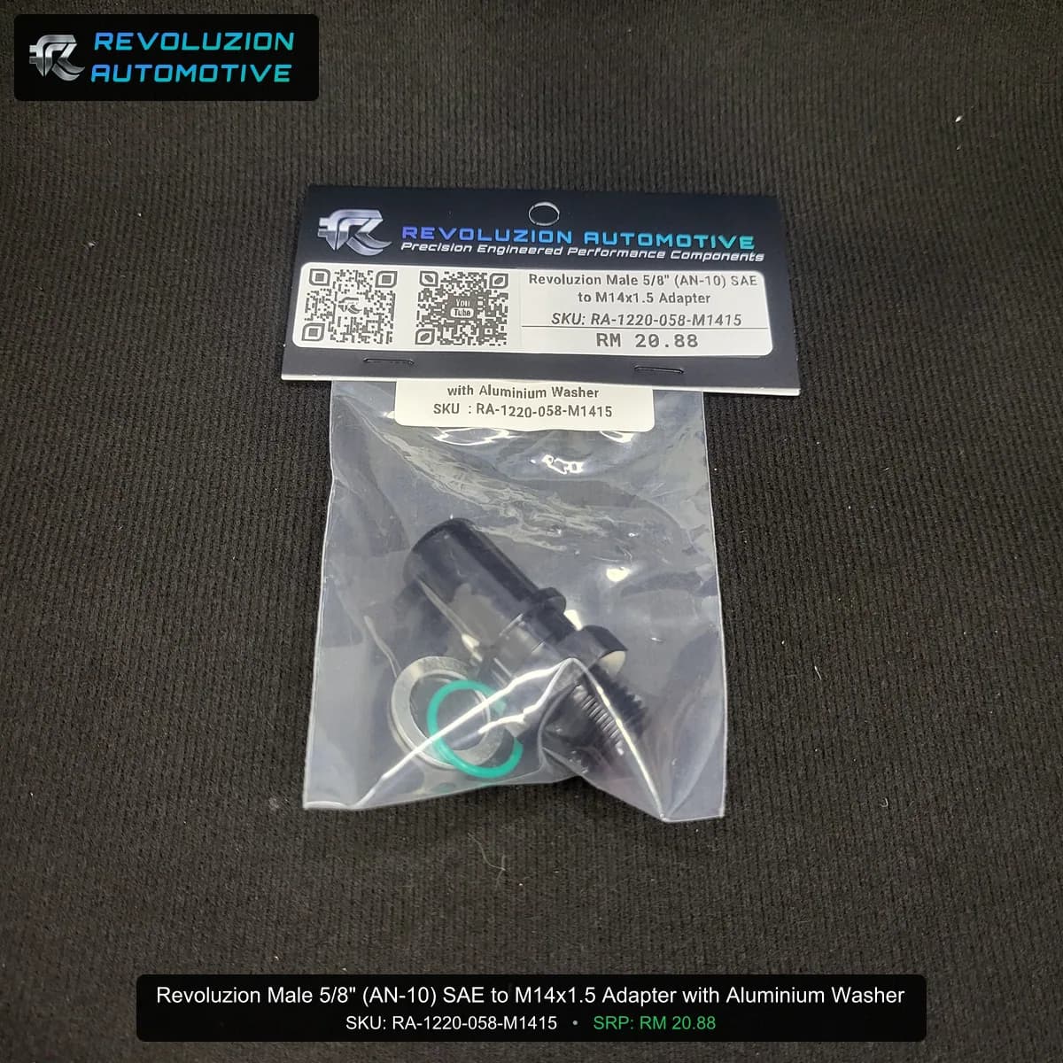 Revoluzion Male 5/8" (AN-10) SAE to M14x1.5 Adapter with Aluminium Washer
