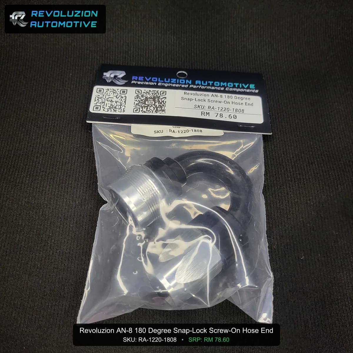 Revoluzion AN-8 180 Degree Snap-Lock Screw-On Hose End